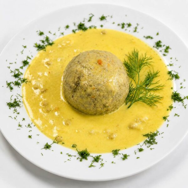 One-pound Ukrainian Bytochok meatball served in a rich onion cream sauce.