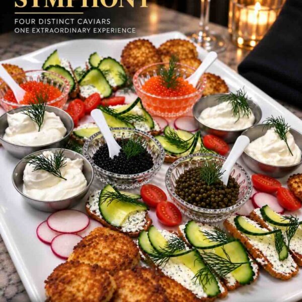 A generous four-caviar Symphony presentation for dine-in guests at Pierogi Bar St Pete.