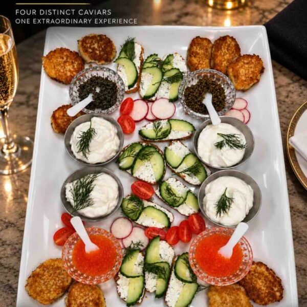 Four distinct caviars presented as Caviar Symphony at Pierogi Bar St Pete.