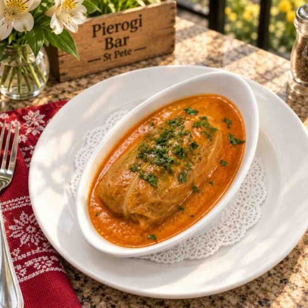 Traditional Ukrainian cabbage roll served at Pierogi Bar St Pete.