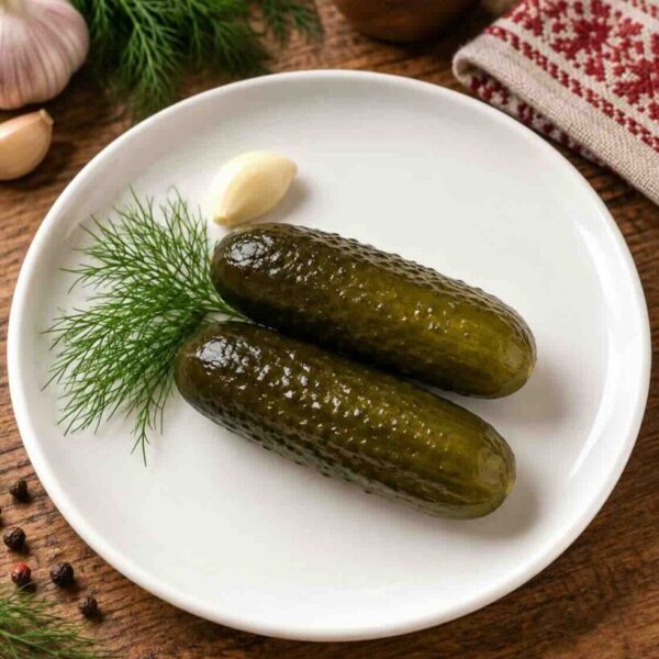 A naturally fermented dill pickle served at Pierogi Bar St Pete.