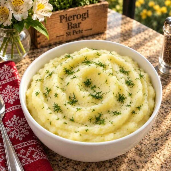 Creamy mashed potatoes with fresh dill at Pierogi Bar St Pete.