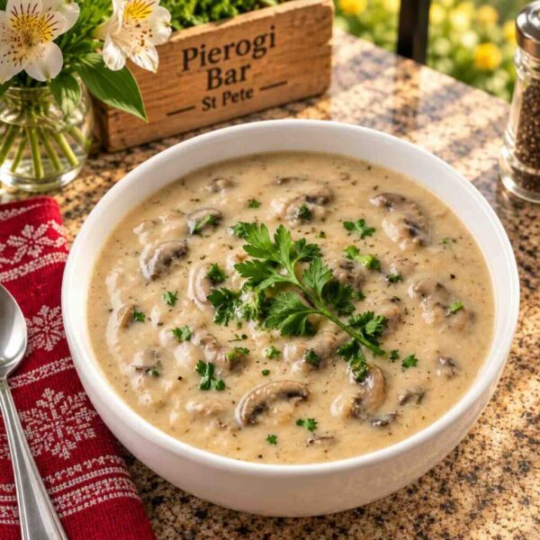 Savory mushroom gravy available at Pierogi Bar St Pete.