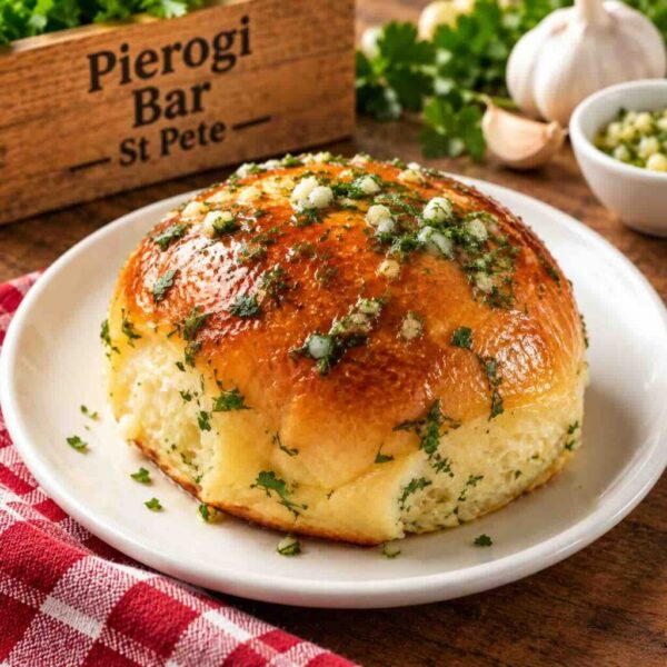 Traditional Ukrainian pampushok garlic roll at Pierogi Bar St Pete.