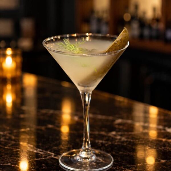The Ukrainian Dirty Martini: Pierogi Bar's twist on a classic, stirred with real dill pickle brine instead of olive juice.