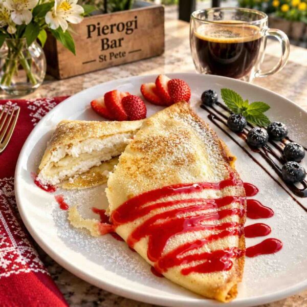 Ukrainian Sweet Cheese Crepe with a creamy, lightly sweet cheese filling.