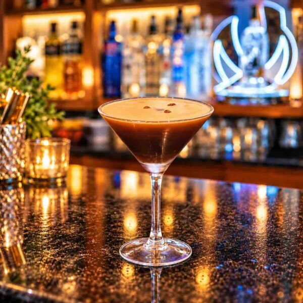 Pierogi Bar Classic Espresso Martini featuring house-infused vanilla vodka, Borghetti, and espresso at Pierogi Bar St Pete.