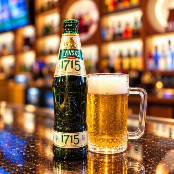 Lvivske 1715 Ukrainian beer served at Pierogi Bar St Pete Ukrainian Restaurant and Martini Bar in St. Petersburg, Florida.